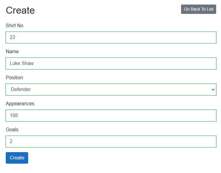 A create page in Blazor Server CRUD application