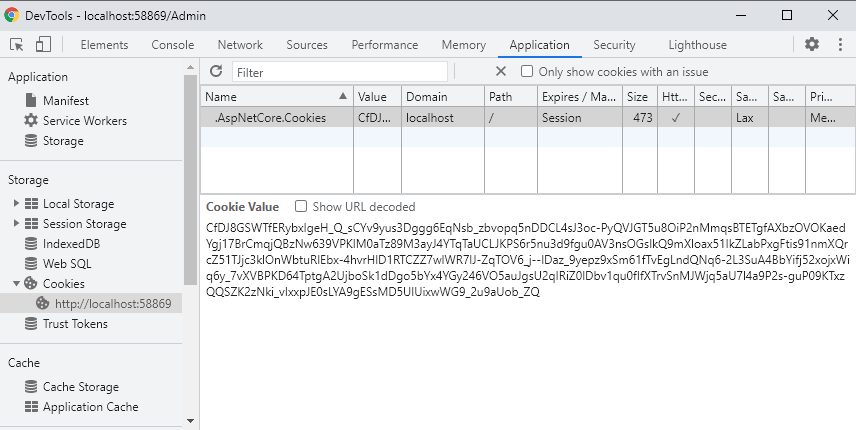 ASP.NET Core Authentication View Cookies in Developer Tools