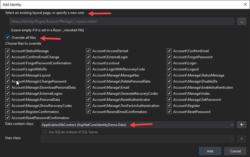 ASP.NET Core Identity - Add Identity UI