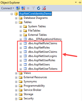 ASP.NET Core Identity - SQL Server Database Tables