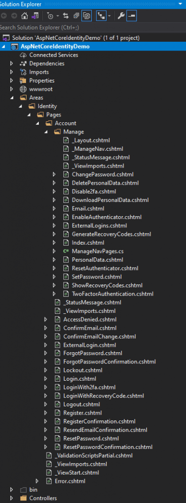 ASP.NET Core Identity - Scaffolded Identity Pages in Solution Explorer