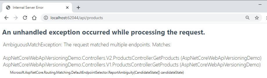 ASP.NET Core Web API Multiple Versions Error Request Match Multiple Endpoints