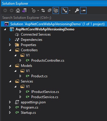 ASP.NET Core Web API Version 1 Solution Explorer View