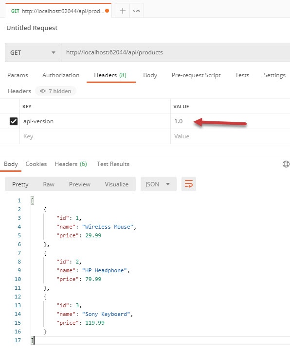 ASP.NET Core Web API Version 1 - Specify Versions in HTTP Headers