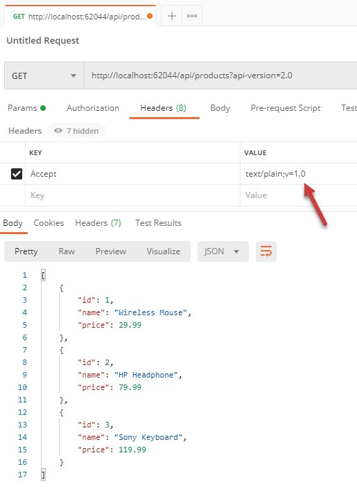 ASP.NET Core Web API Version 1 - Specify Versions in Media Type Accept Header