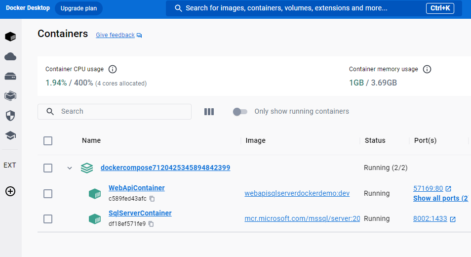 ASP.NET Core Web API and SQL Server Containers in Docker Desktop