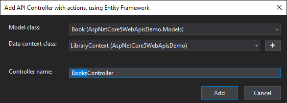 Add API Controller with Actions using Entity Framework