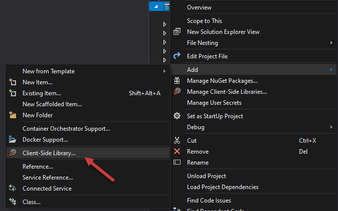 Add Client Side Libraries using LibMan Tool