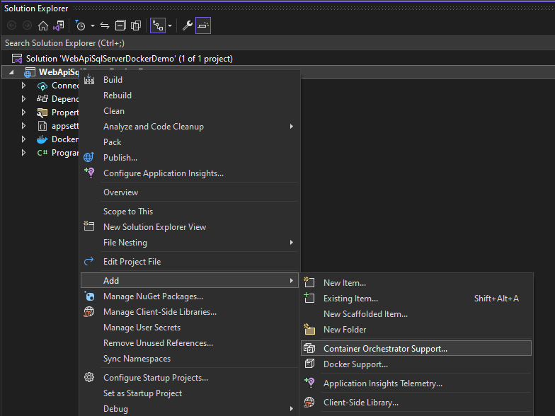 Add Docker Compose Support in Visual Studio using Container Orchestration