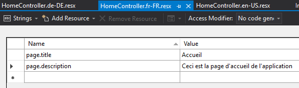 Add French Langauge Resource in ASP.NET Core