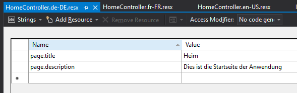 Add German Langauge Resource in ASP.NET Core