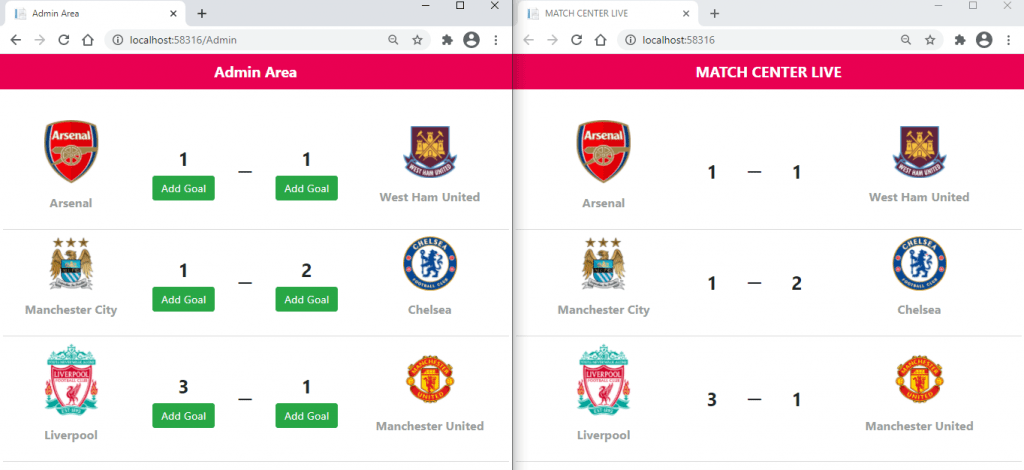 Display Live Sports Updates using ASP.NET Core SignalR