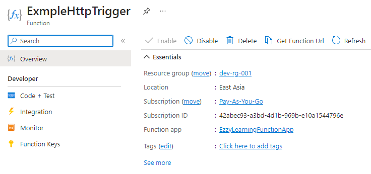 An Example HTTP Trigger for Azure Function in Azure Portal