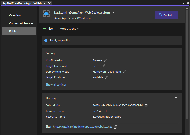 Azure App Service Publishing Settings in Visual Studio