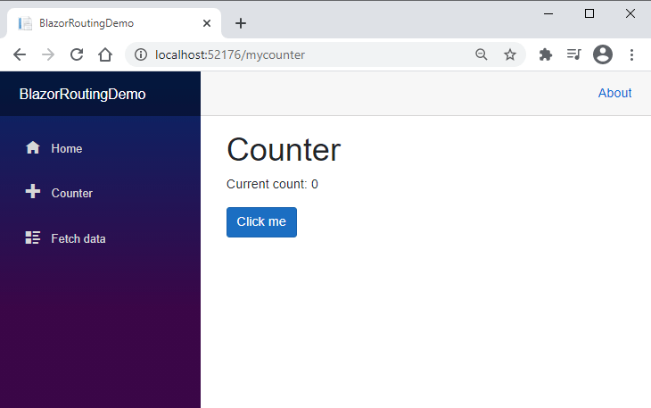 Blazor App Counter Page with Second Route