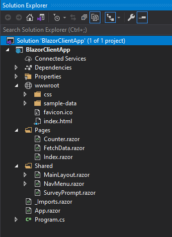 Blazor Client App in Solution Explorer