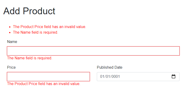 Blazor Form Validation Message with Custom Error Message Template