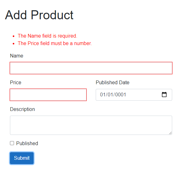 Blazor Form Validation Summary