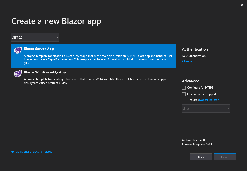 Blazor Server App in Visual Studio 2019