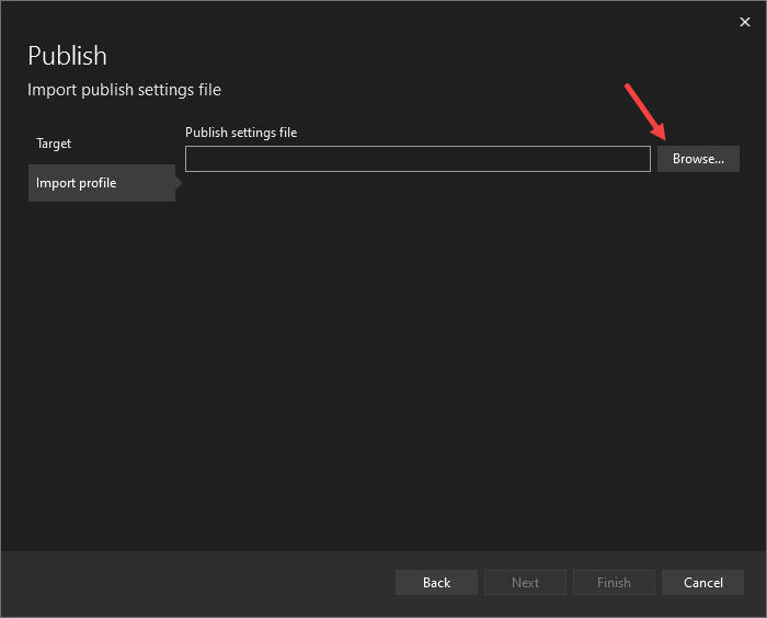Browse and Select Azure App Service Publish Profile in Visual Studio