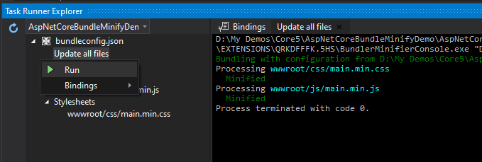Bundling and Minification using Task Runner Explorer