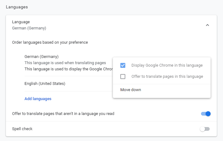 Change Browser Language to German in Chrome