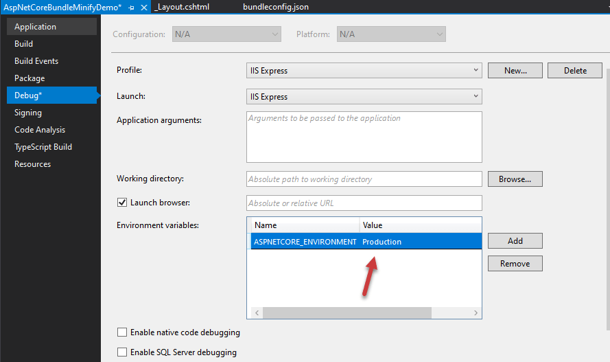 Change Environment from Development to Production in Visual Studio 