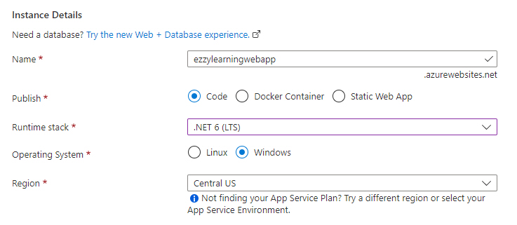 Choose Operating System Region and Technology Stack for Azure App Service