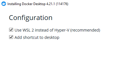 Configuration Dialog in Docker for Desktop Installer Wizard