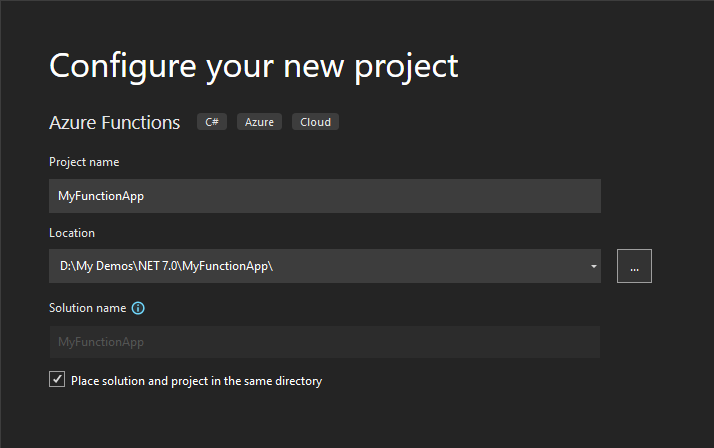 Configure Azure Functions App in Visual Studio 2022