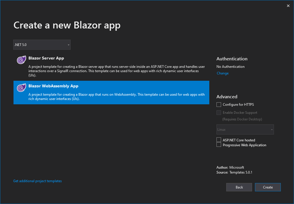 Create Blazor WebAssembly App in Visual Studio 2019