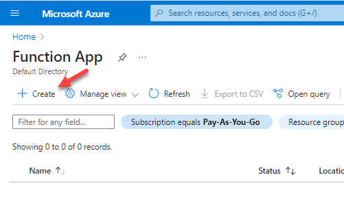 Create Function App in Azure Portal