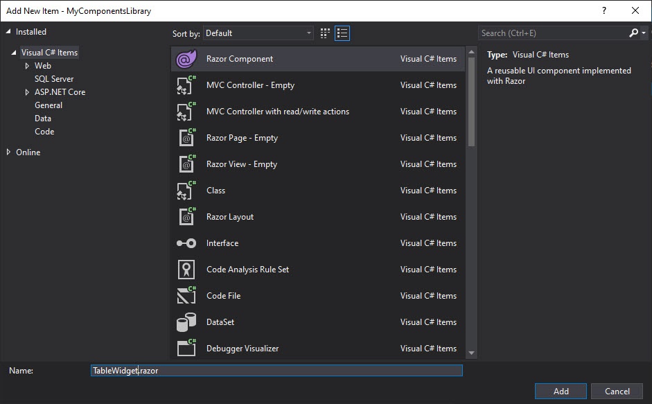 Create New Blazor Component in Razor Class Library