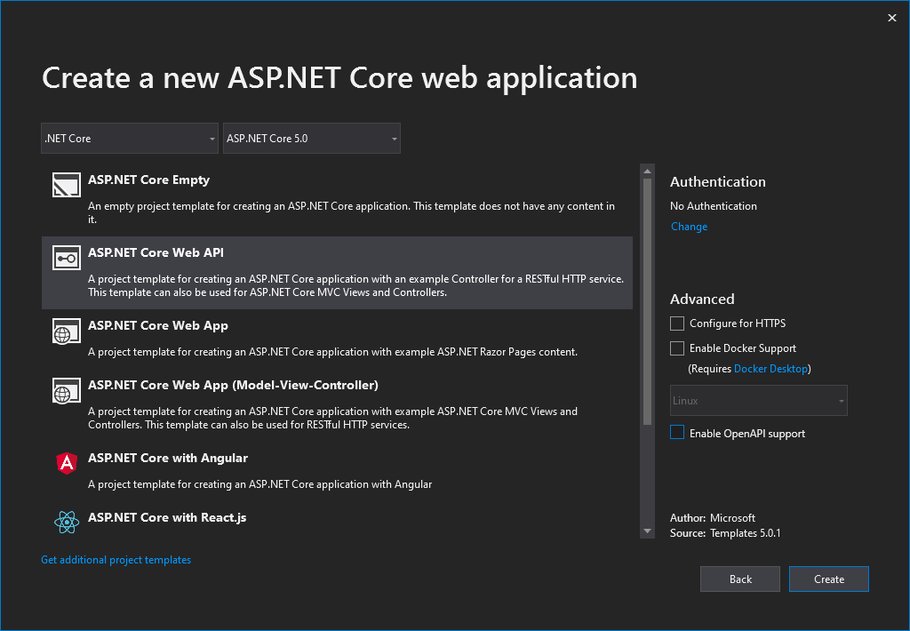 Creating ASP.NET Core 5 Web API Project