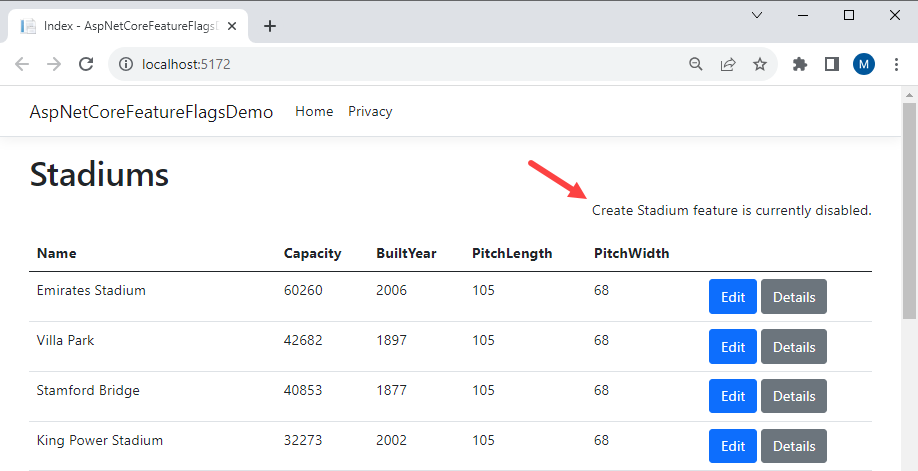 Display Default Message any Feature is Disabled ASP.NET Core Apps