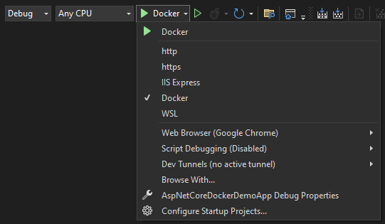 Docker Menu in Visual Studio 2022