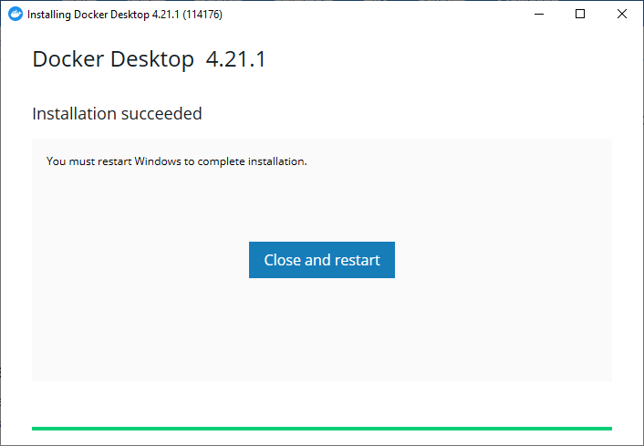 Docker for Desktop on Windows Installation Completed