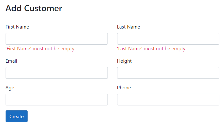 FluentValidators validation error messages in ASP.NET Core Form