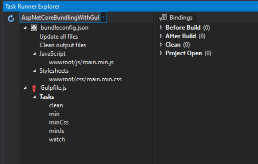 Gulp File and Tasks in Task Runner Explorer