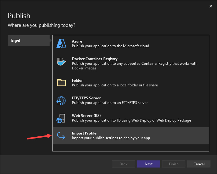 Import Azure App Service Publish Profile in Visual Studio