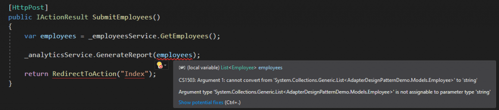 Incompatible Services Communication Error in Visual Studio