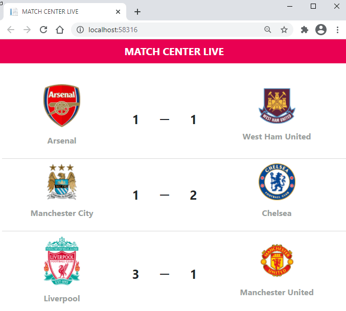 SignalR - Match Center Live Page