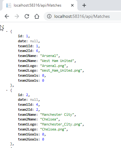 Match Web API returning list of Matches