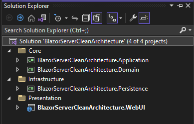 Project Structure of Blazor Server App using Clean Architecture