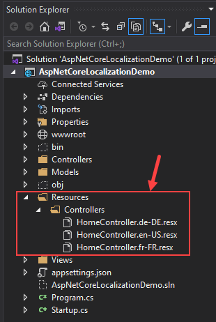 Resource Files in ASP.NET Core Project Solution Explorer