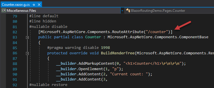 RouteAttribute added to all Blazor Components generated classes