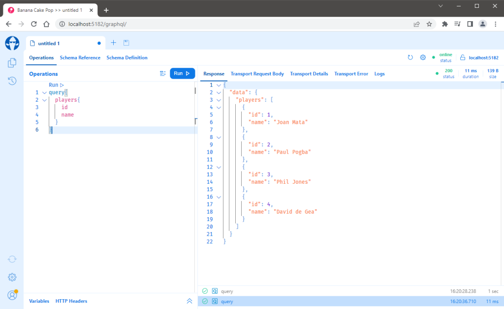 Running GraphQL Query in ASP.NET Core