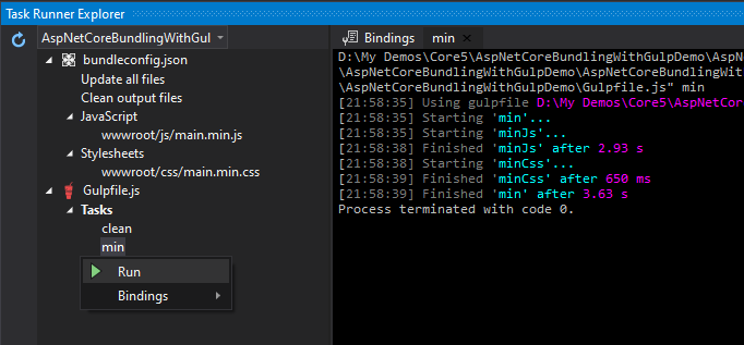 Run Gulp Tasks in Visual Studio Task Runner Explorer