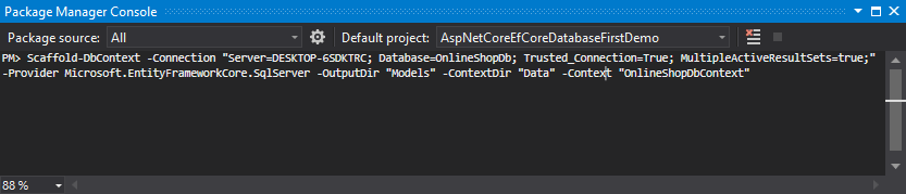 Scaffold-DbContext command in Package Manager Console in Visual Studio