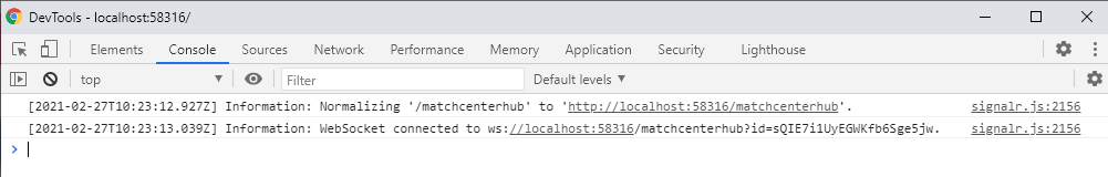 SignalR WebSockets connection info in browser console